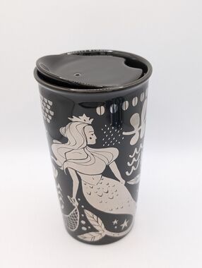 Starbucks Anniversary Silver Brown Siren Mermaid Coffee Ceramic Tumbler 12 oz